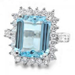 14k Gold 6.00ct Aquamarine 1.00ct Diamond Ring