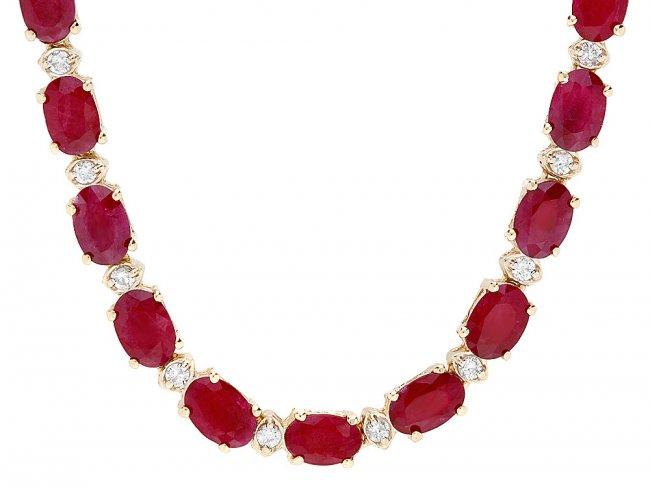 14k Gold 28.00ct Ruby 1.20ct Diamond Necklace