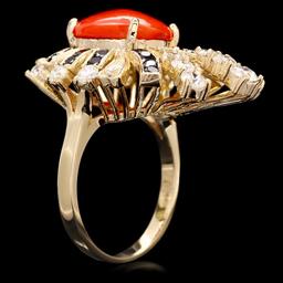 14k Yellow Gold 3.00ct Coral 1.55ct Diamond Ring