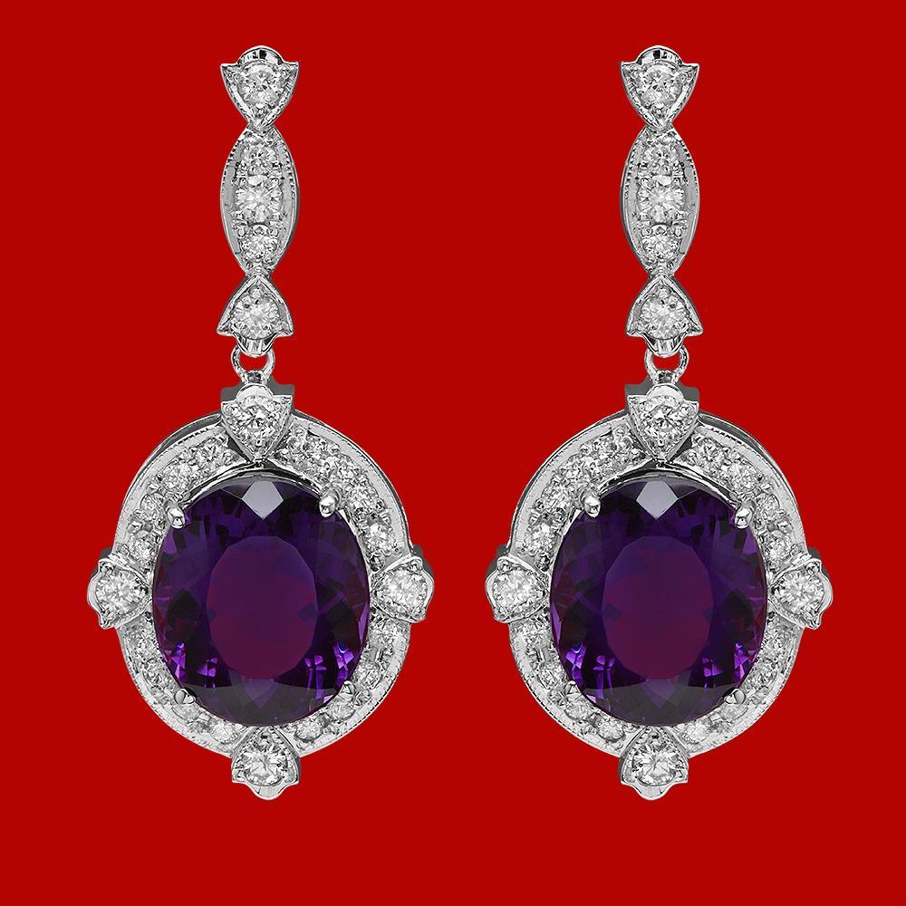 14k Gold 16.35ct Amethyst 1.85ct Diamond Earrings