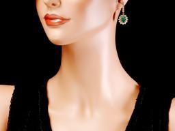 14k Gold 4ct Emerald 1.55ct Diamond Earrings