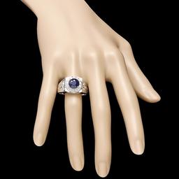 14k Gold 2.5ct Sapphire .60ct Diamond Mens Ring