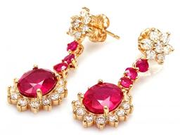 14k Yellow Gold 8ct Ruby 2.50ct Diamond Earrings