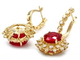 14k Gold 10.00ct Ruby 1.60ct Diamond Earrings