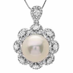 14k Gold 14 X 14mm Pearl 3ct Diamond Pendant