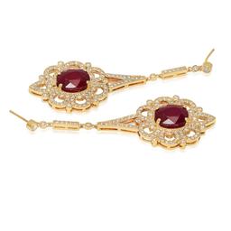 14K Yellow Gold, 8.10cts Ruby, 2.67cts Diamond Earring