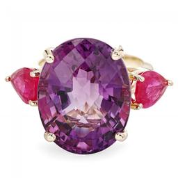 14k Yellow Gold 15.70ct Amethyst 2.45ct Ruby Ring