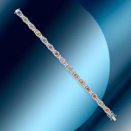 14K Gold 3.44cts Multi-Color Sapphire & 4.21cts Diamond Bracelet