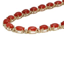 14K Gold 26.32ct Coral 1.79ct Diamond Necklace