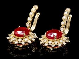 14k Gold 10.00ct Ruby 1.60ct Diamond Earrings