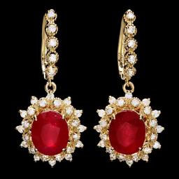 14k Gold 10.00ct Ruby 1.60ct Diamond Earrings