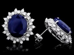 14k Gold 18ct Sapphire 1.35ct Diamond Earrings