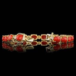 14k Gold 15.00ct Coral 0.80ct Diamond Bracelet