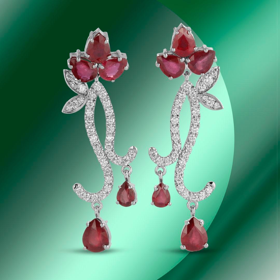 14K Gold 16.11cts Ruby & 2.02cts Diamond Earrings