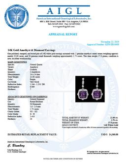 14k Gold 22ct Amethyst 1.75ct Diamond Earrings