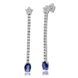 14K Solid White Gold, 1.36cts Sapphire & 1.17cts Diamond Earrings