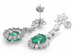 14k Gold 4ct Emerald 3.20ct Diamond Earrings