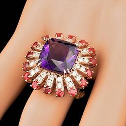 14k Rose Gold 7.50ct Amethyst 1.00ct Diamond Ring