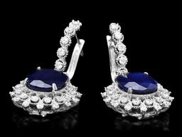 14k Gold 15.00ct Sapphire 1.90ct Diamond Earrings