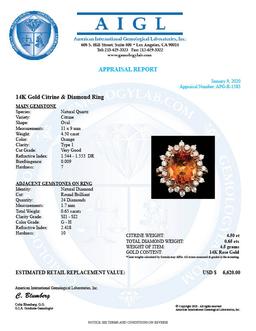 14k Rose Gold 4.50ct Citrine 0.65ct Diamond Ring