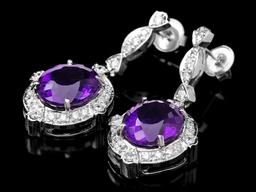 14k Gold 16ct Amethyst 1.70ct Diamond Earrings