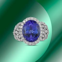 14K Gold 6.70cts Tanzanite & 1.85cts Diamond Ring