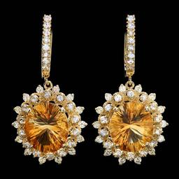 14k Gold 10.00ct Citrine 2.00ct Diamond Earrings