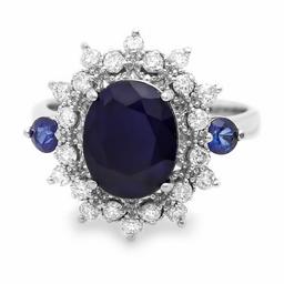 14k White Gold 3.8ct Sapphire 0.50ct Diamond Ring