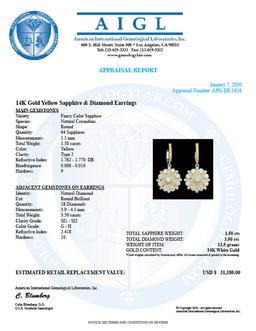 14k Gold 3.50ct Diamond 1.50ct Sapphire Earrings