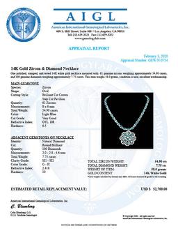 14k Gold 90.00ct Zircon 7.75ct Diamond Necklace