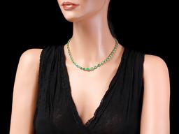 14k Gold 22ct Emerald 1.10ct Diamond Necklace