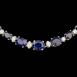 14k Gold 30.00ct Sapphire 1.25ct Diamond Necklace