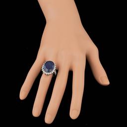 14k Gold 17.00ct Sapphire 1.25ct Diamond Ring