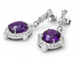 14k Gold 16ct Amethyst 1.70ct Diamond Earrings