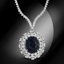 14K Gold 17.90cts Sapphire & 11.78cts Diamond Necklace