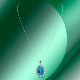 14K Gold 20.80cts Blue Topaz & 1.42cts Diamond Pendant