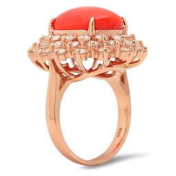 14K Gold 6.39ct Coral 2.41cts Diamond Ring