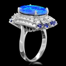 14k White Gold 5.00ct Opal 1.55ct Diamond Ring