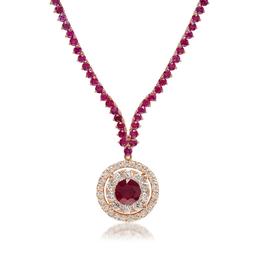 14K Rose Gold, 10.95cts Ruby & 1.27cts Diamond Necklace