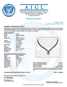 14K Gold 54.01ct Sapphire 2.67ct Diamond Necklace