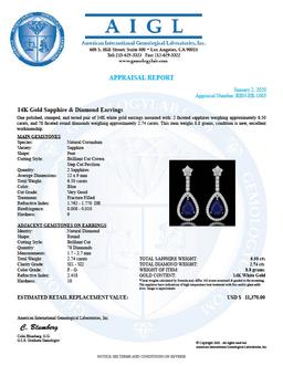 14k White Gold 6.50ct Sapphire 2.75ct Diamond Earrings