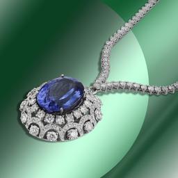 14K Gold 18.10cts Tanzanite & 11.82cts Diamond Necklace