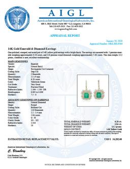 14K Gold 6.28ct Emerald 5.84ct Diamond Earrings