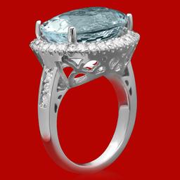 14k Gold 10.99ct Aquamarine 1.10ct Diamond Ring