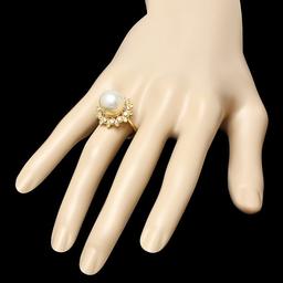 14k Gold 12 X 12mm Pearl 0.40ct Diamond Ring