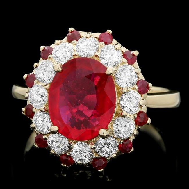 14k Yellow Gold 3.5ct Ruby 1.10ct Diamond Ring