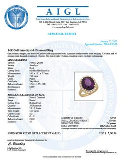 14K Gold 7.20ct Amethyst 1.10ct Diamond Ring