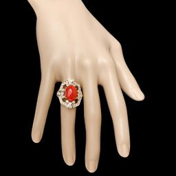 14k Yellow Gold 5.00ct Coral 1.10ct Diamond Ring