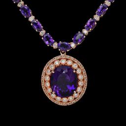 14K Gold 30.08ct Amethyst & 2.60ct Diamond Necklace