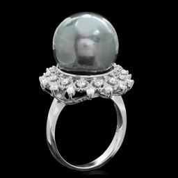 14k White Gold 14mm Pearl 0.70ct Diamond Ring